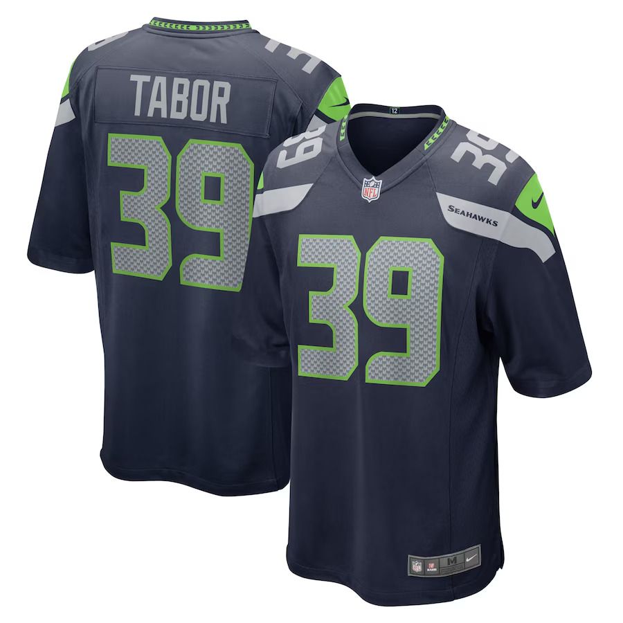 Men Seattle Seahawks #39 Teez Tabor Nike College Navy Home Game Player NFL Jersey